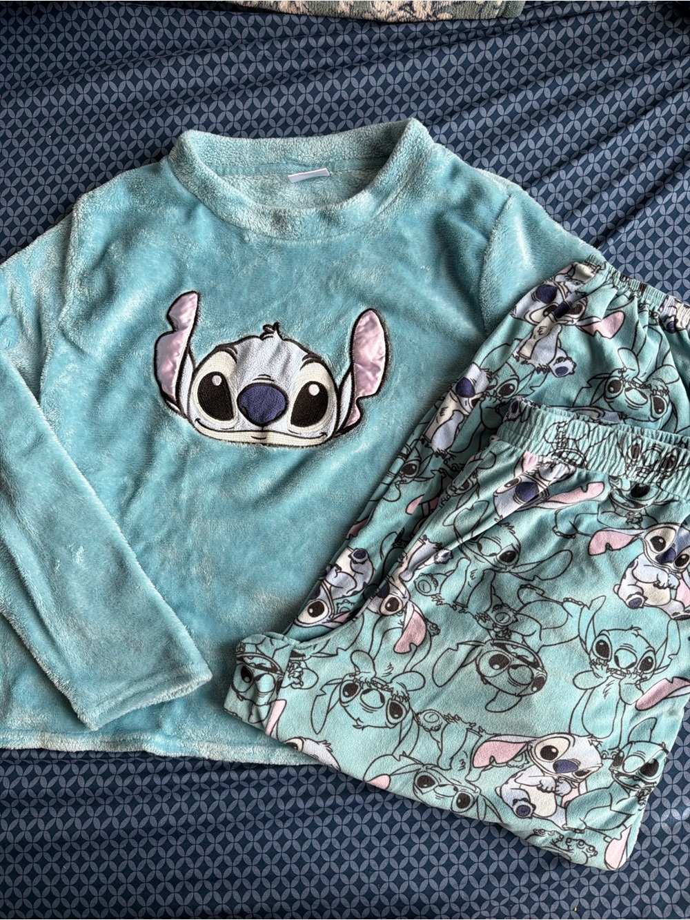 Disney Plush Stitch Pajama Set - Light Teal with Pink Accents